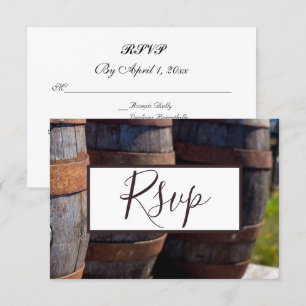 Country Vineyard & Rustic Wine Barrel Wedding RSVP Einladung