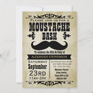 Country Vintag Mustache Bash Geburtstagspartei Einladung