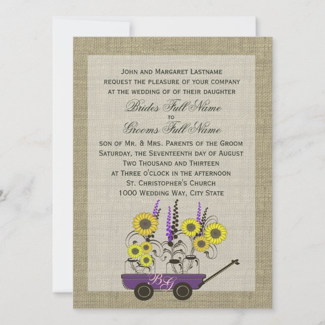 Country Wagon & Burlap-Hochzeit Einladung (Vorderseite)
