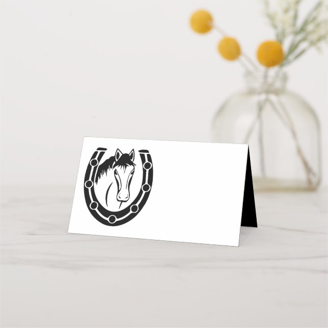 Country Wedding Black Horse Horseshoe Western Platzkarte (Vorderseite)
