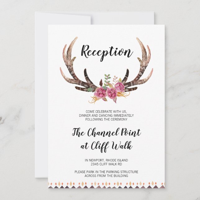 Country Wedding Empfang Card, Aquareller Antler Einladung (Vorderseite)