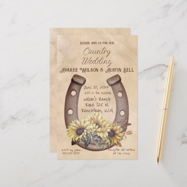 Country Wedding Horseshoe und Sonnenblumen (Vorderseite/Rückseite Beispiel)