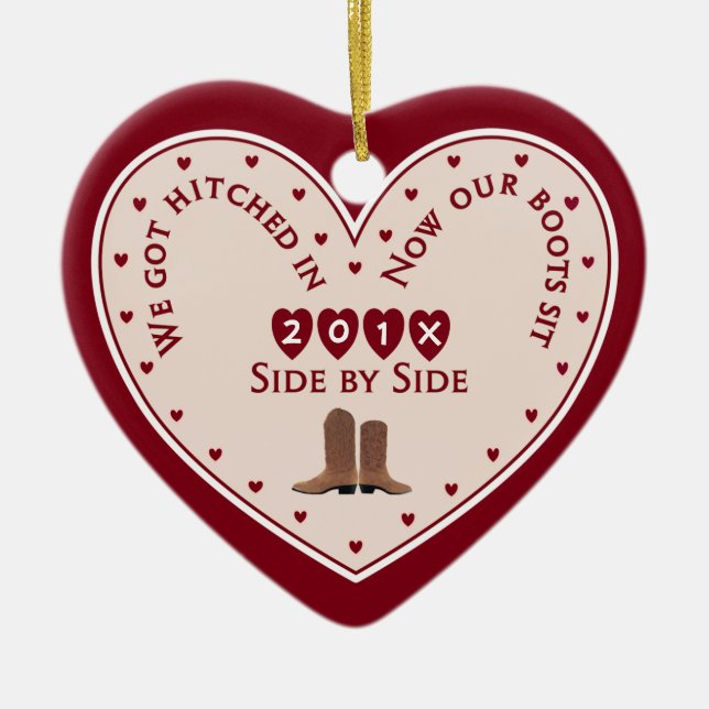 Country Western 1. Weihnachtsgeschenk Verheiratet Keramik Ornament (Vorne)