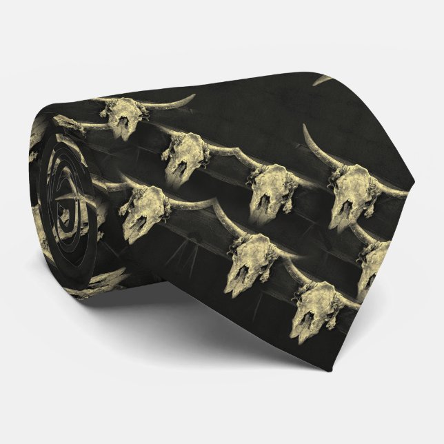 Country Western Antique Black Rustic Bull Skull Krawatte (Gerollt)