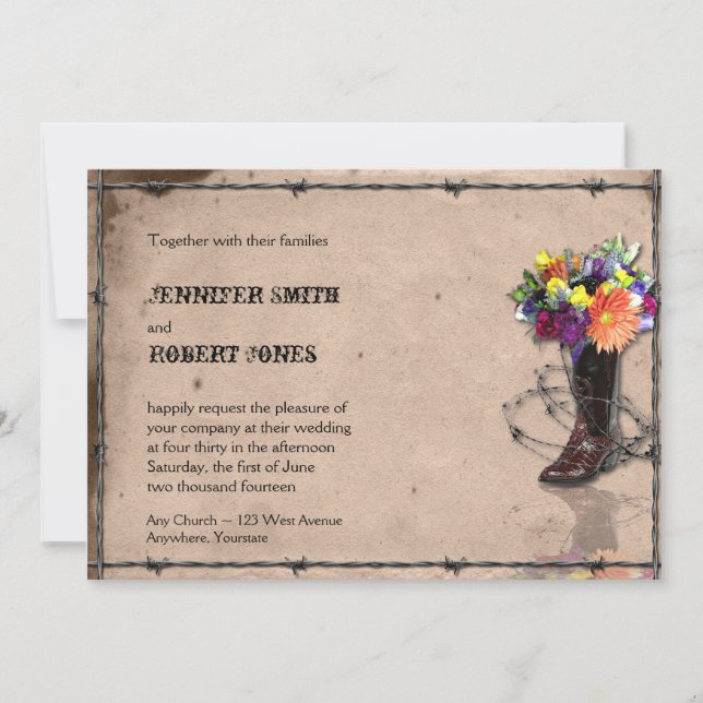 Country Western Barbed Wire Einladung zum Hochzeit (Vorderseite)