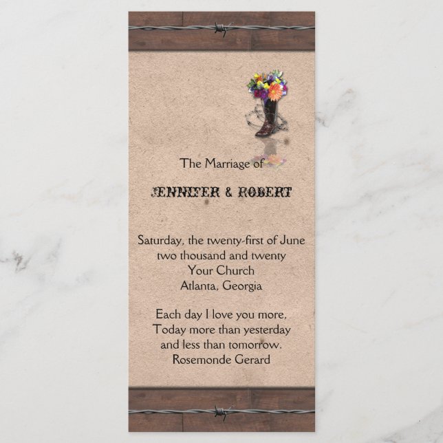 Country Western Barbed Wire Hochzeitsprogramm Programm (Vorderseite)