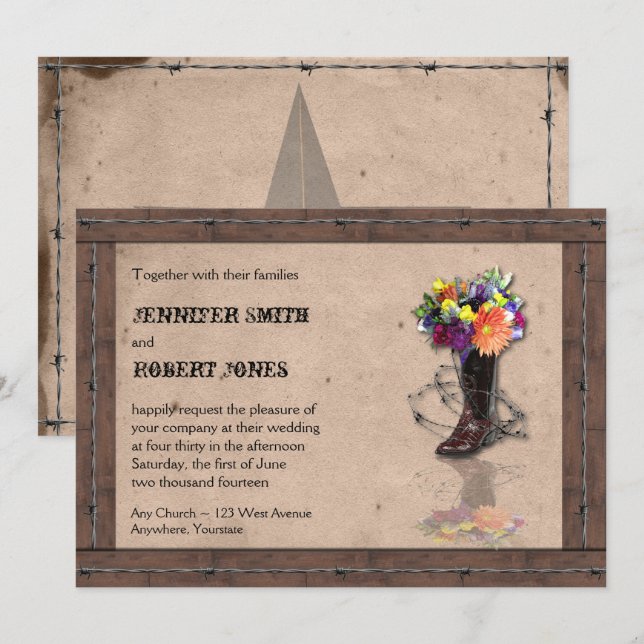 Country Western Barbed Wire Wedding Einladung v2 (Vorne/Hinten)