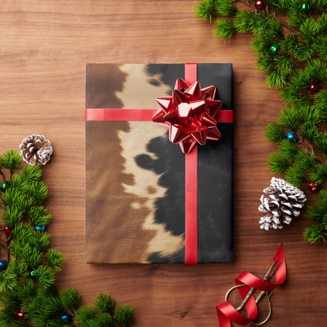 Country Western Black Brown Cream Cowhide Geschenkpapier (Feiertagsgeschenk)