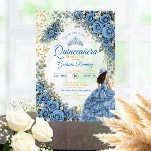 Country Western Blaue Rosen Golden Quinceañera Acryleinladungen