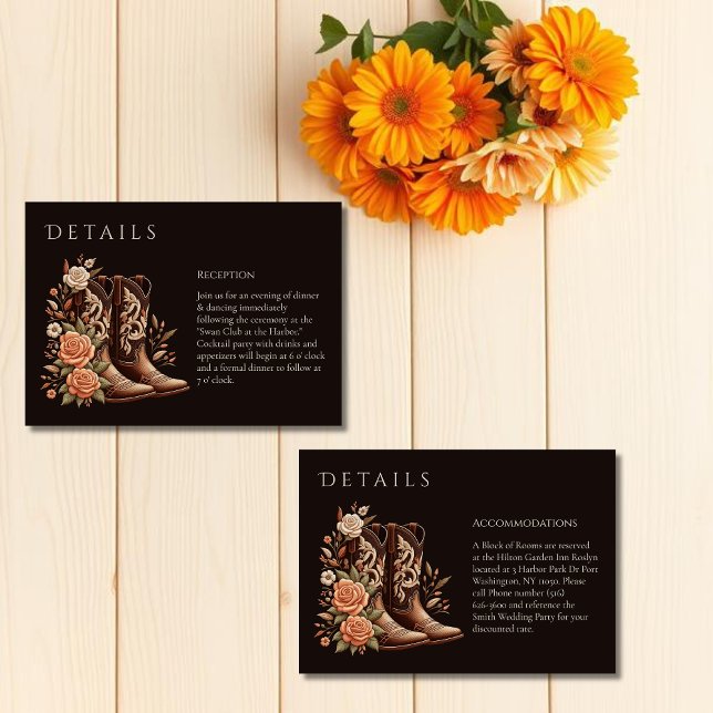 Country Western Blume mit Cowboy Boots Begleitkarte (Country Western Flowers with Cowboy Boots-Wedding Enclosure Card-Details)