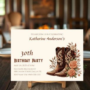 Country Western Blume mit Cowboy Boots Einladung
