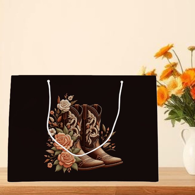 Country Western Blume mit Cowboy Boots Große Geschenktüte (Country Western Flowers with Cowboy Boots Large Gift Bag )