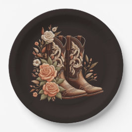 Country Western Blume mit Cowboy Boots Pappteller
