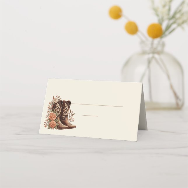 Country Western Blume mit Cowboy Boots Platzkarte (Rückseite)