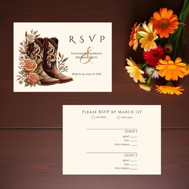 Country Western Blume mit Cowboy Boots RSVP Karte (Country Western Flowers with Cowboy Boots Wedding RSVP Card )