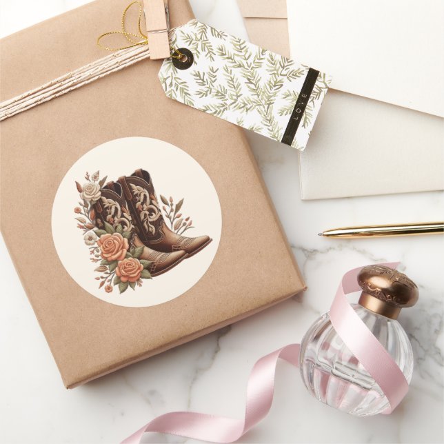 Country Western Blume mit Cowboy Boots- Runder Aufkleber (Schenken)