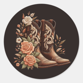 Country Western Blume mit Cowboy Boots- Runder Aufkleber