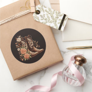 Country Western Blume mit Cowboy Boots- Runder Aufkleber