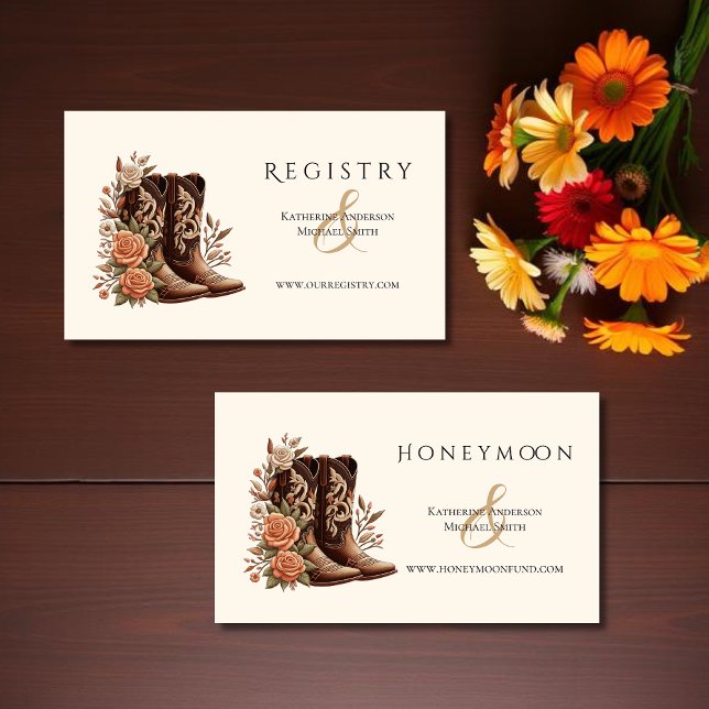 Country Western Blume mit Cowboy Boots Visitenkarte (Country Western Flowers with Cowboy Boots-Wedding Enclosure Cards-Registry and Honeymoon Fund)