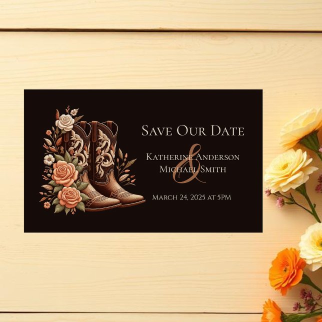Country Western Blume mit Cowboy Boots Visitenkarte (Country Western Flowers with Cowboy Boots-Wedding Save the Date Cards)