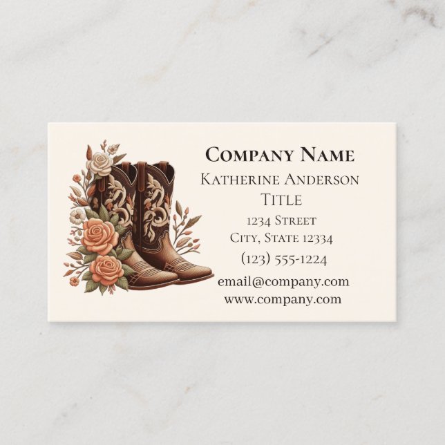Country Western Blume mit Cowboy Boots Visitenkarte (Vorderseite)