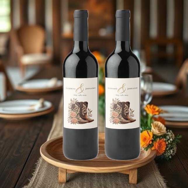 Country Western Blume mit Cowboy Boots Weinetikett (Country Western Flowers with Cowboy Boots Wine Label)