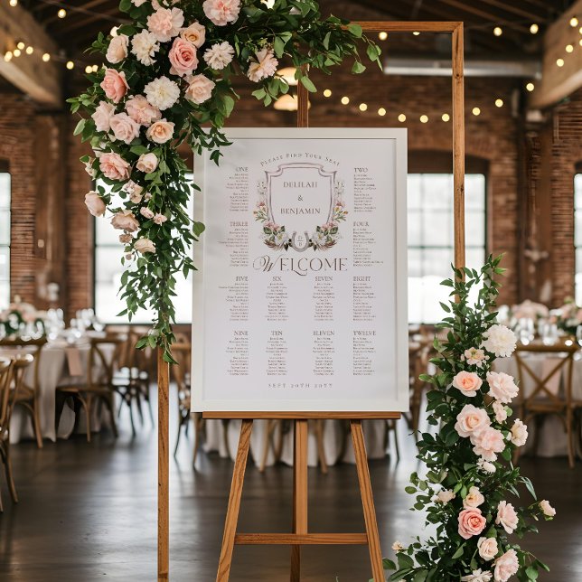 Country Western Blumenzwiebelkarte für Hochzeitssi Poster (Country Western Floral Crest Wedding Seating Chart)
