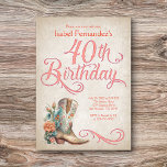 Country Western Boots 40. Geburtstag Einladung<br><div class="desc">Holen Sie sich Ihre Schuhe für eine tolle Mädchennacht mit dieser Country Western Geburtstagseinladung! Das Cowgirl Stiefel und die Blumen sind wunderschön und Vintag kalligraphisch. Ideal für Ihr Lieblings-Cowgirl oder Country-Musikfan an ihrem 40. Geburtstag. Bestellen Sie Ihre gedruckten Einladungen und Party oder laden Sie Ihre digitalen Einladungen jetzt für einen...</div>
