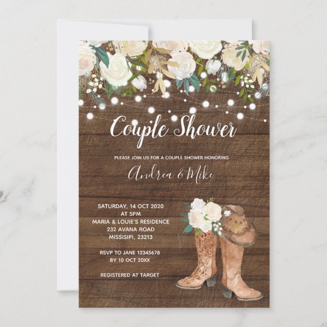 Country Western Boots Couple Dusche Einladung (Vorderseite)