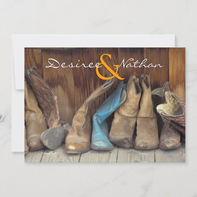 Country Western Cowboy Boots Hochzeitseinladung Einladung (Vorderseite)