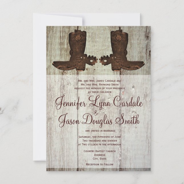 Country Western Cowboy Boots Hochzeitseinladungen Einladung (Vorderseite)