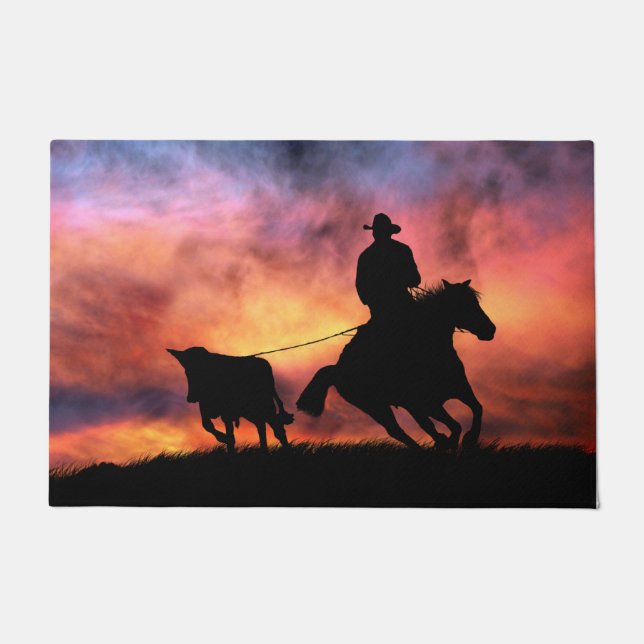 Country Western Cowboy Roping Fußmatte (Vorderseite)