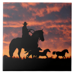 Country Western Cowboy Roundup Herd von Pferden Fliese