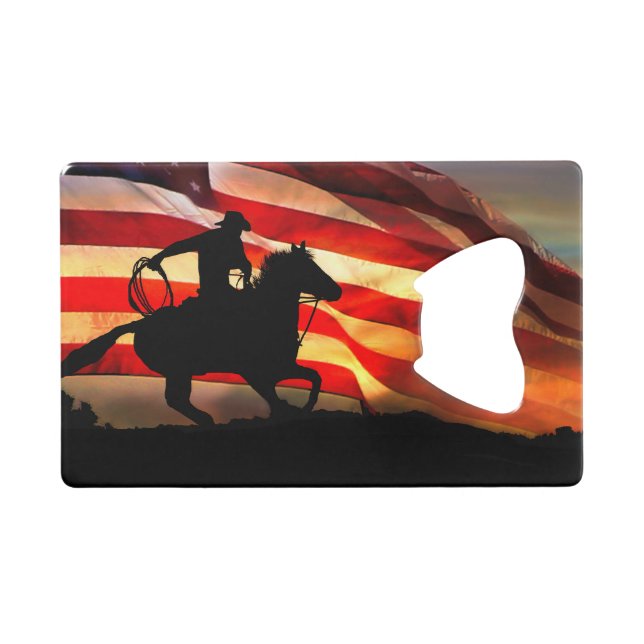 Country Western Cowboy und Flagge Geldbeutel Flaschenöffner (Vorderseite (Horizontal))