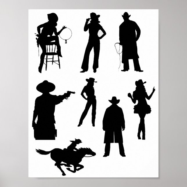 Country Western Cowboys Cowgirls Rodeo Silhouetten Poster (Vorne)