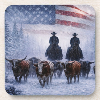 Country Western Cowboys Winter Viehtrieb Getränkeuntersetzer