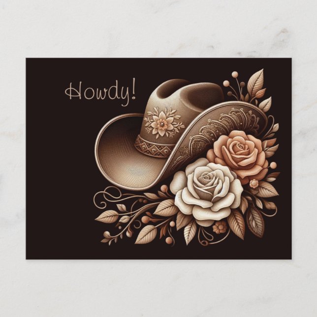 Country Western Cowgirl Hut mit Blume Postkarte (Vorderseite)