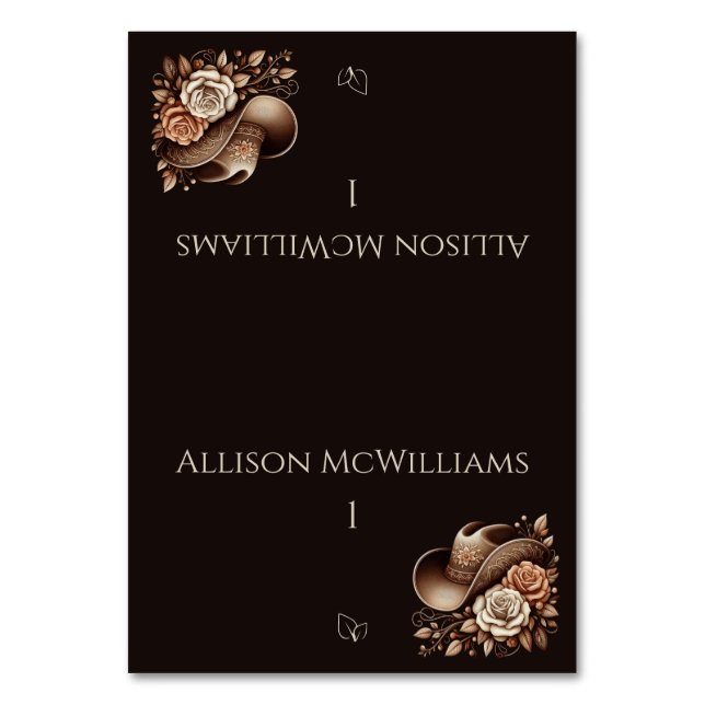 Country Western Cowgirl Hut mit Blume Vegetarisch Tischnummer (Vorderseite)