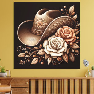 Country Western Cowgirl Hut mit Blumen Leinwanddruck