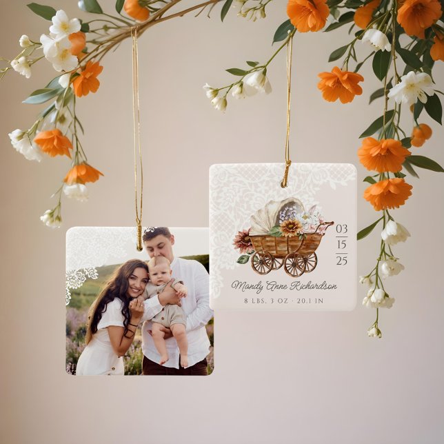 Country Western Floral Wagon Baby Stats Foto Keramikornament (Country Western Floral Wagon Baby Stats Photo Ceramic Ornament)