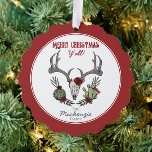 Country Western Frohe Weihnachten Y'All Holiday Ornament Karte