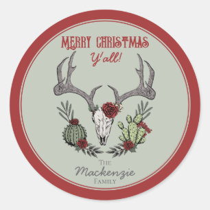Country Western Frohe Weihnachten Y'All Holiday Runder Aufkleber