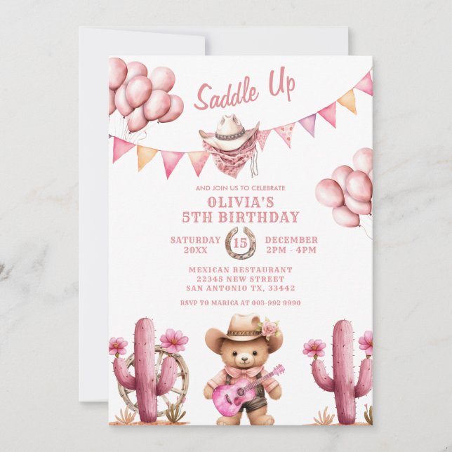 Country Western Girl Cowgirl Birthday Invitation (Devant)