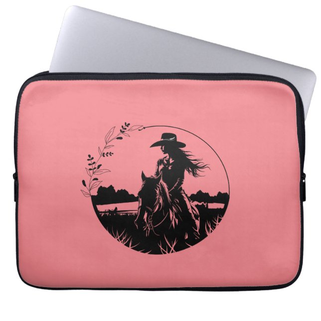Country Western Girl Reiten auf dem Feld Laptopschutzhülle (Vorderseite)