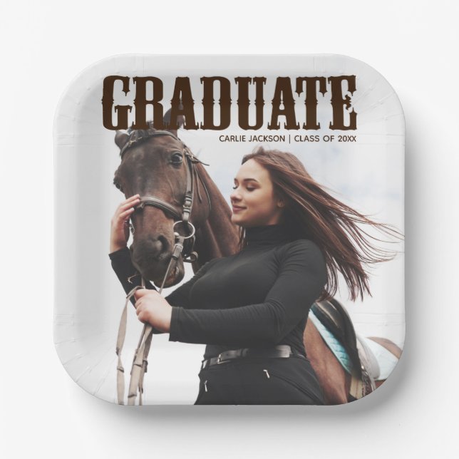 Country Western Graduate Foto Cowgirl Abschluss Pappteller (Vorderseite)