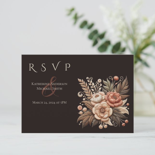 Country Western Hochzeitblumen RSVP Karte (Stehend Vorderseite)