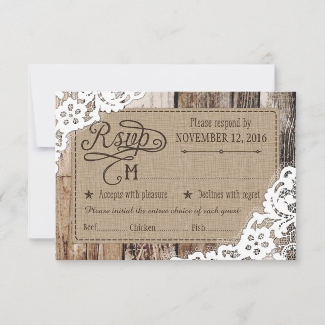 Country Western Holzwolle Rustic RSVP Card (Vorderseite)