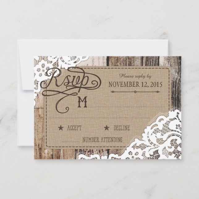 Country Western Holzwolle Rustic RSVP Card (Vorderseite)