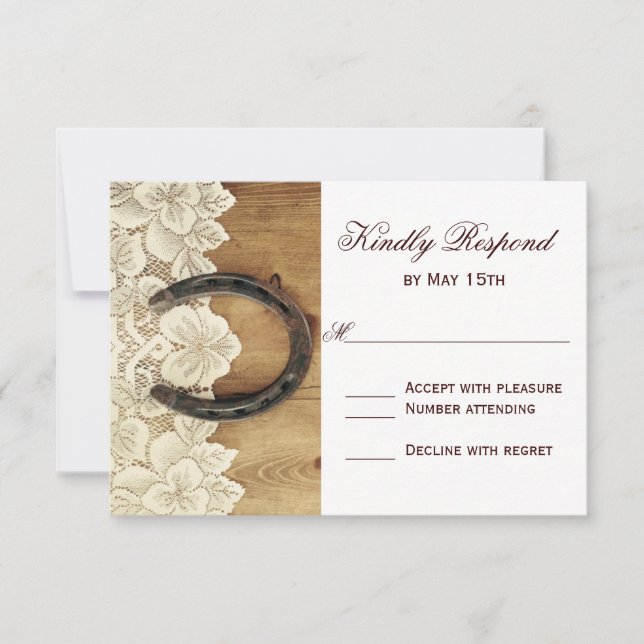 Country Western Horseshoe Lace Wedding RSVP Card (Vorderseite)