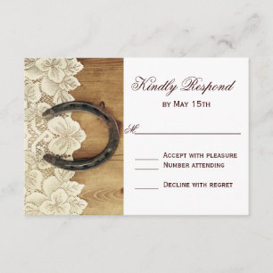 Country Western Horseshoe Lace Wedding RSVP Card Karte